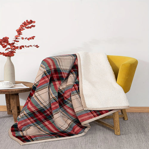 1pc Plaid Sherpa Blanket - Perfect Cozy Decor for Fall & Winter, Ideal