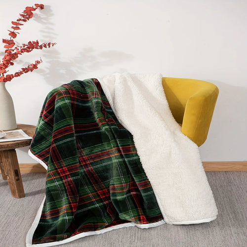 1pc Plaid Sherpa Blanket - Perfect Cozy Decor for Fall & Winter, Ideal