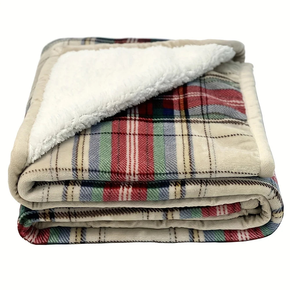1pc Plaid Sherpa Blanket - Perfect Cozy Decor for Fall & Winter, Ideal