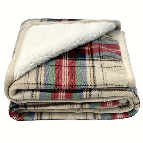 1pc Plaid Sherpa Blanket - Perfect Cozy Decor for Fall & Winter, Ideal
